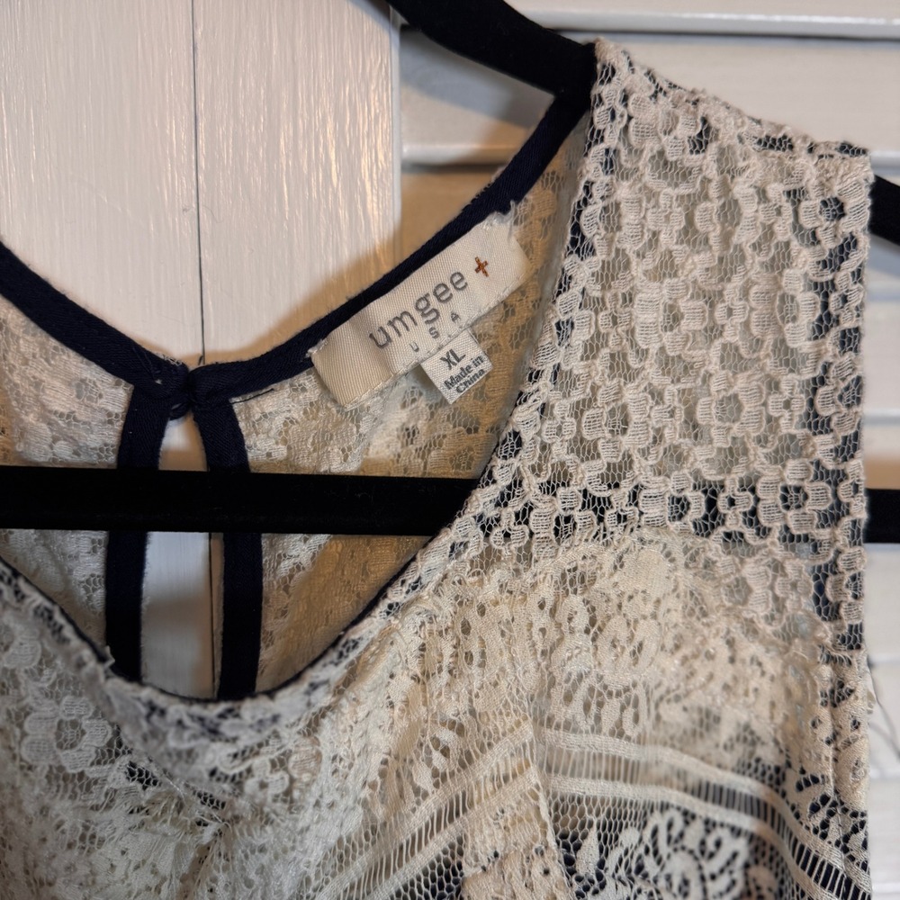 UMGEE Womens Navy Blue Lace‎ Trim Sleeveless Mini Dress SZ XL - Picture 2 of 6